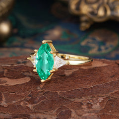 6 Prong Marquise Cut Three Stone Emerald Engagement Ring Anniversary Gift for Women