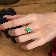 6 Prong Marquise Cut Three Stone Emerald Engagement Ring Anniversary Gift for Women