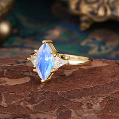 6 Prong Marquise Cut Three Stone Moonstone Engagement Ring Anniversary Gift for Women