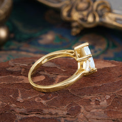 6 Prong Marquise Cut Three Stone Moonstone Engagement Ring Anniversary Gift for Women