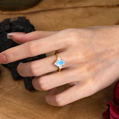 6 Prong Marquise Cut Three Stone Moonstone Engagement Ring Anniversary Gift for Women