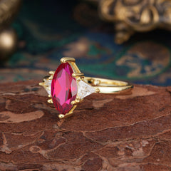 6 Prong Marquise Cut Three Stone Ruby Engagement Ring Anniversary Gift for Women