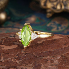 6 Prong Marquise Cut Three Stone Peridot Engagement Ring Anniversary Gift for Women