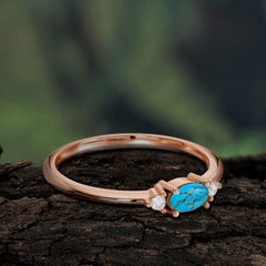 Round & Oval Cut Turquoise Ring Timeless Three Stones Wedding Band