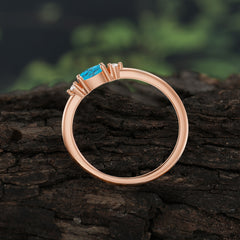 Round & Oval Cut Turquoise Ring Timeless Three Stones Wedding Band