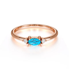 Round & Oval Cut Turquoise Ring Timeless Three Stones Wedding Band