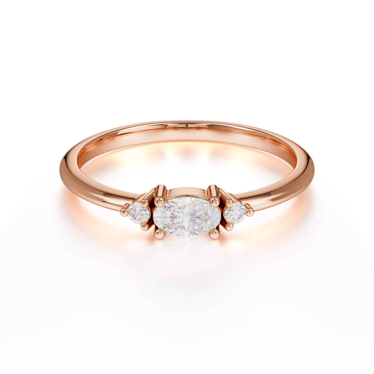 Round & Oval Cut Moissanite Ring Timeless Three Stones Wedding Band