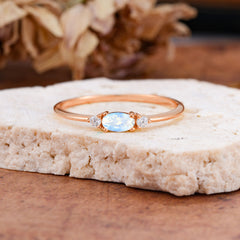 Round & Oval Cut Moonstone Ring Timeless Three Stones Wedding Band