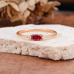 Round & Oval Cut Ruby Ring Timeless Three Stones Wedding Band