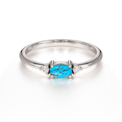 Round & Oval Cut Turquoise Ring Timeless Three Stones Wedding Band