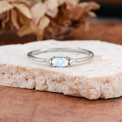 Round & Oval Cut Moonstone Ring Timeless Three Stones Wedding Band
