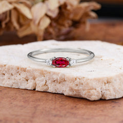 Round & Oval Cut Ruby Ring Timeless Three Stones Wedding Band