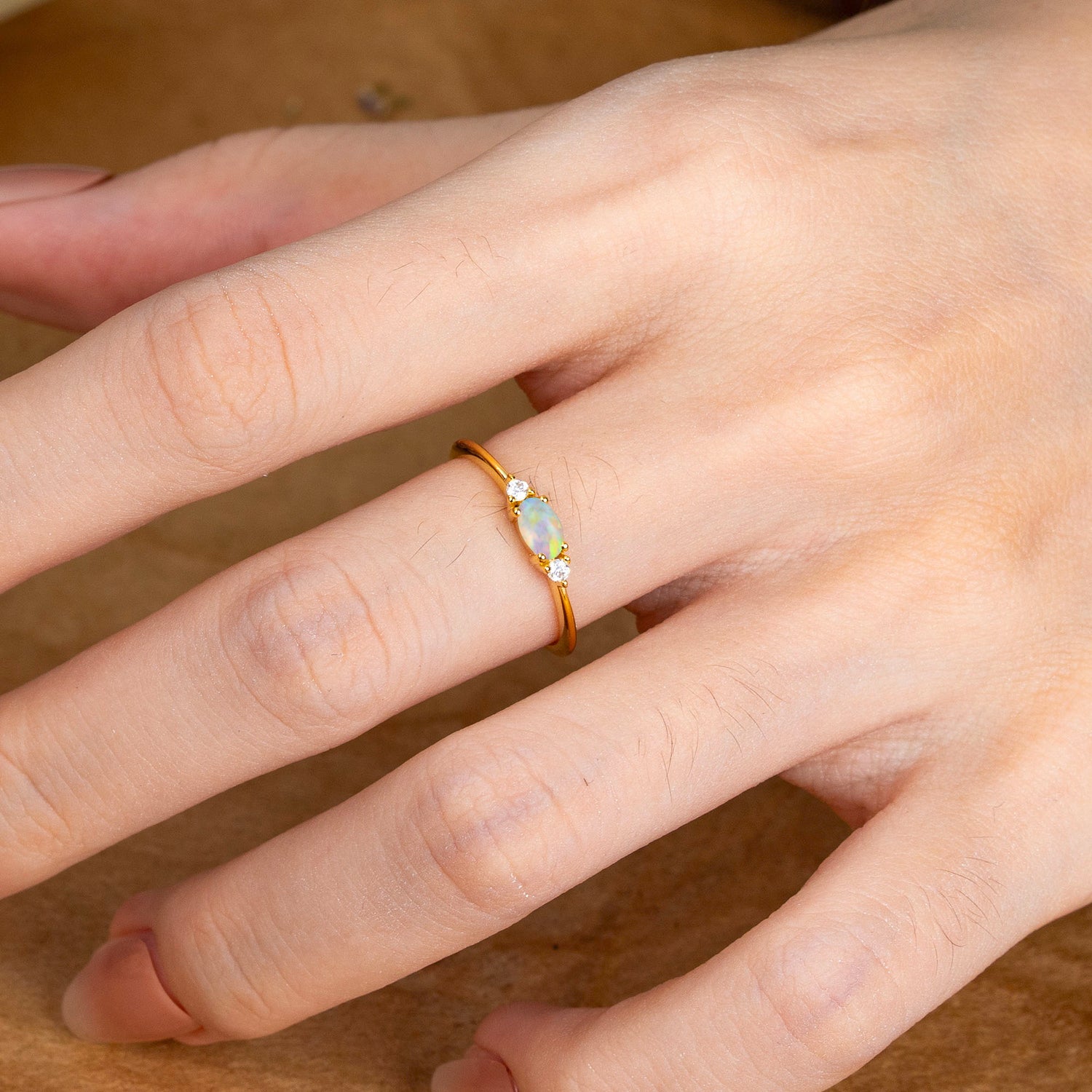 Round & Oval Cut Opal Ring Timeless Three Stones Wedding Band