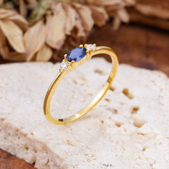 Round & Oval Cut Tanzanite Ring Timeless Three Stones Wedding Band