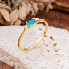 Round & Oval Cut Turquoise Ring Timeless Three Stones Wedding Band