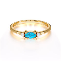 Round & Oval Cut Turquoise Ring Timeless Three Stones Wedding Band