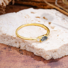 Round & Oval Cut Black Rutilated Quartz Ring Timeless Three Stones Wedding Band