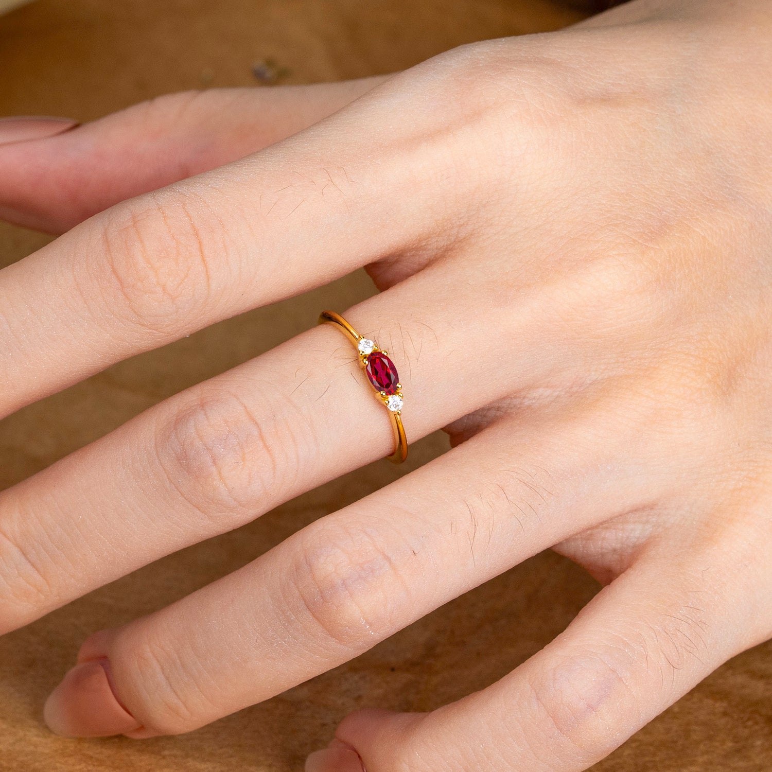 Round & Oval Cut Ruby Ring Timeless Three Stones Engagement Ring