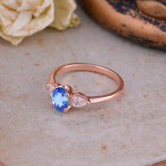 1 Carat Oval Lab Grown Sapphire Engagement Ring Three Stone Wedding Ring