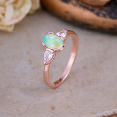 1 Carat Oval Opal Engagement Ring Three Stone Wedding Ring