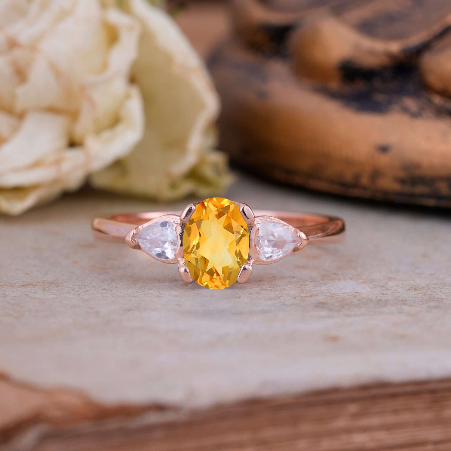 1 Carat Classic Oval Citrine Three Stone Engagement Ring
