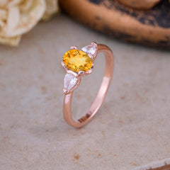 1 Carat Oval Citrine Engagement Ring Three Stone Wedding Ring