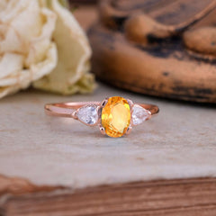 1 Carat Oval Citrine Engagement Ring Three Stone Wedding Ring