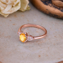 1 Carat Oval Citrine Engagement Ring Three Stone Wedding Ring