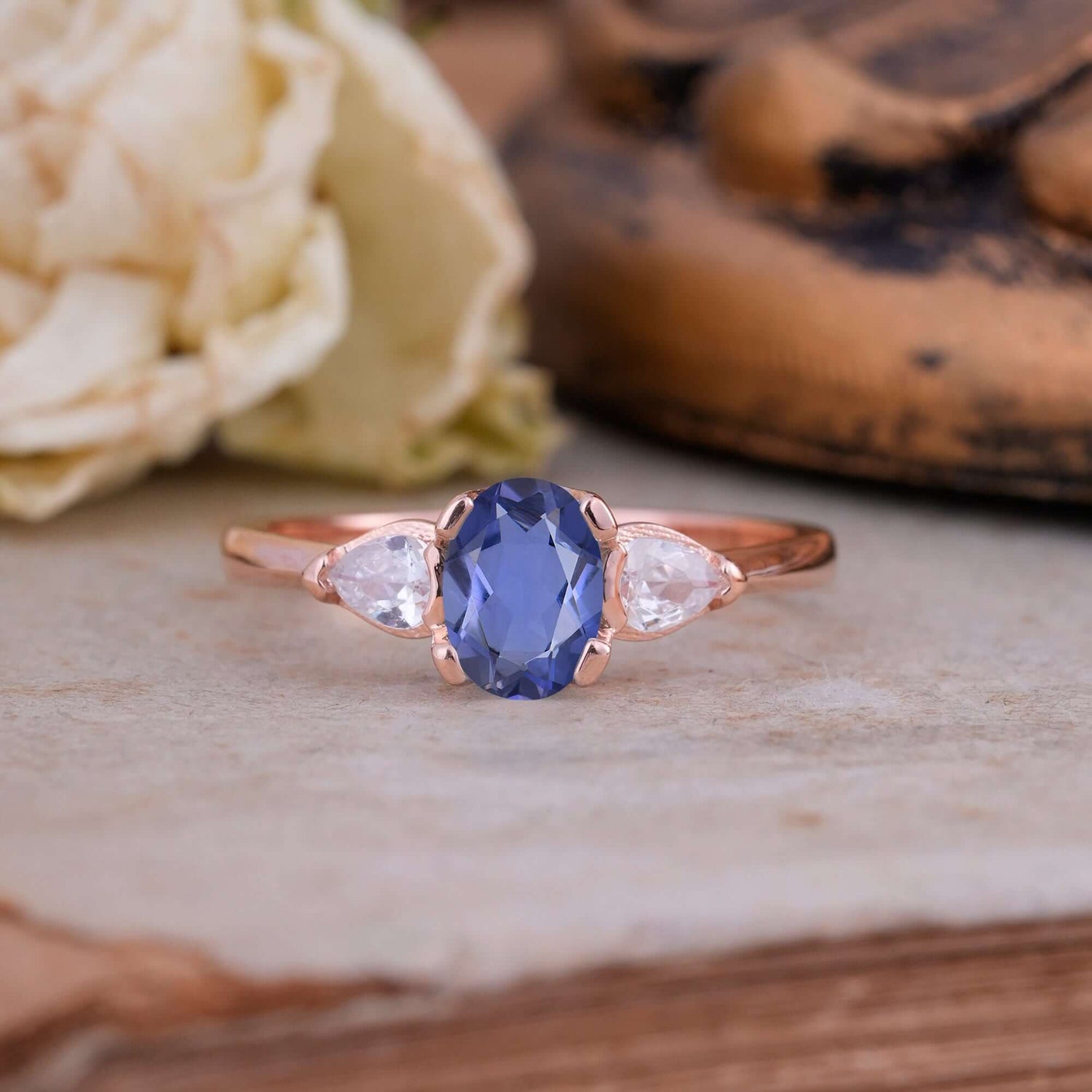 1 Carat Classic Oval Tanzanite Three Stone Engagement Ring
