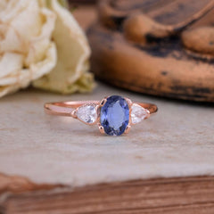 1 Carat Oval Tanzanite Engagement Ring Three Stone Wedding Ring