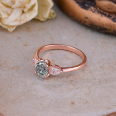 1 Carat Oval Black Rutilated Quartz Engagement Ring Three Stone Wedding Ring