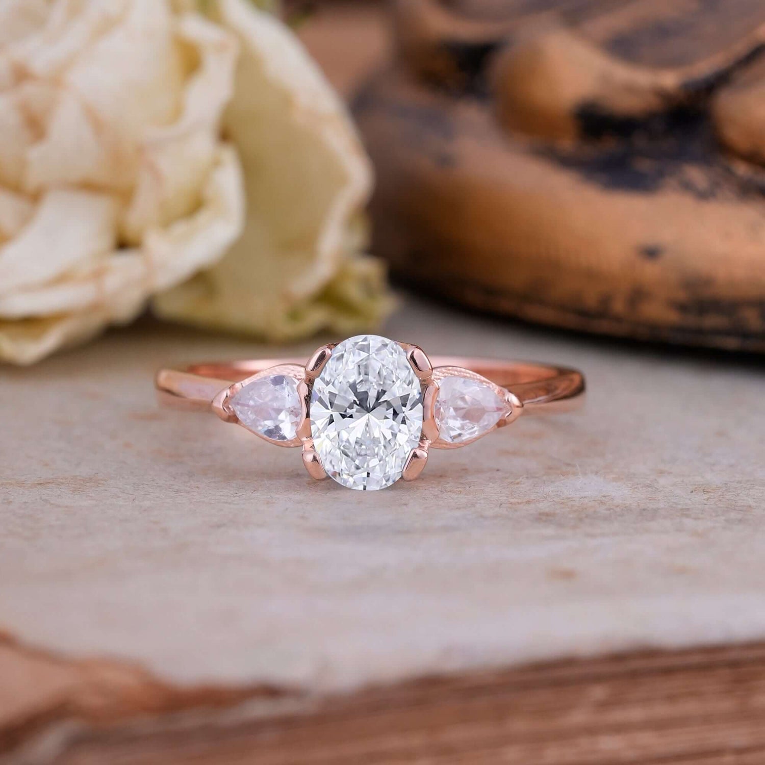 1 Carat Classic Oval Lab Diamond Three Stone Engagement Ring