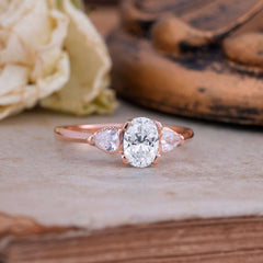 1 Carat Oval  Lab Diamond Engagement Ring Three Stone Wedding Ring