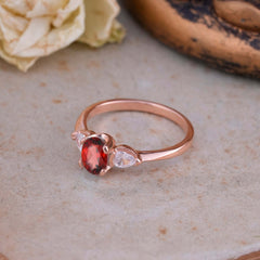 1 Carat Oval Garnet Engagement Ring Three Stone Wedding Ring