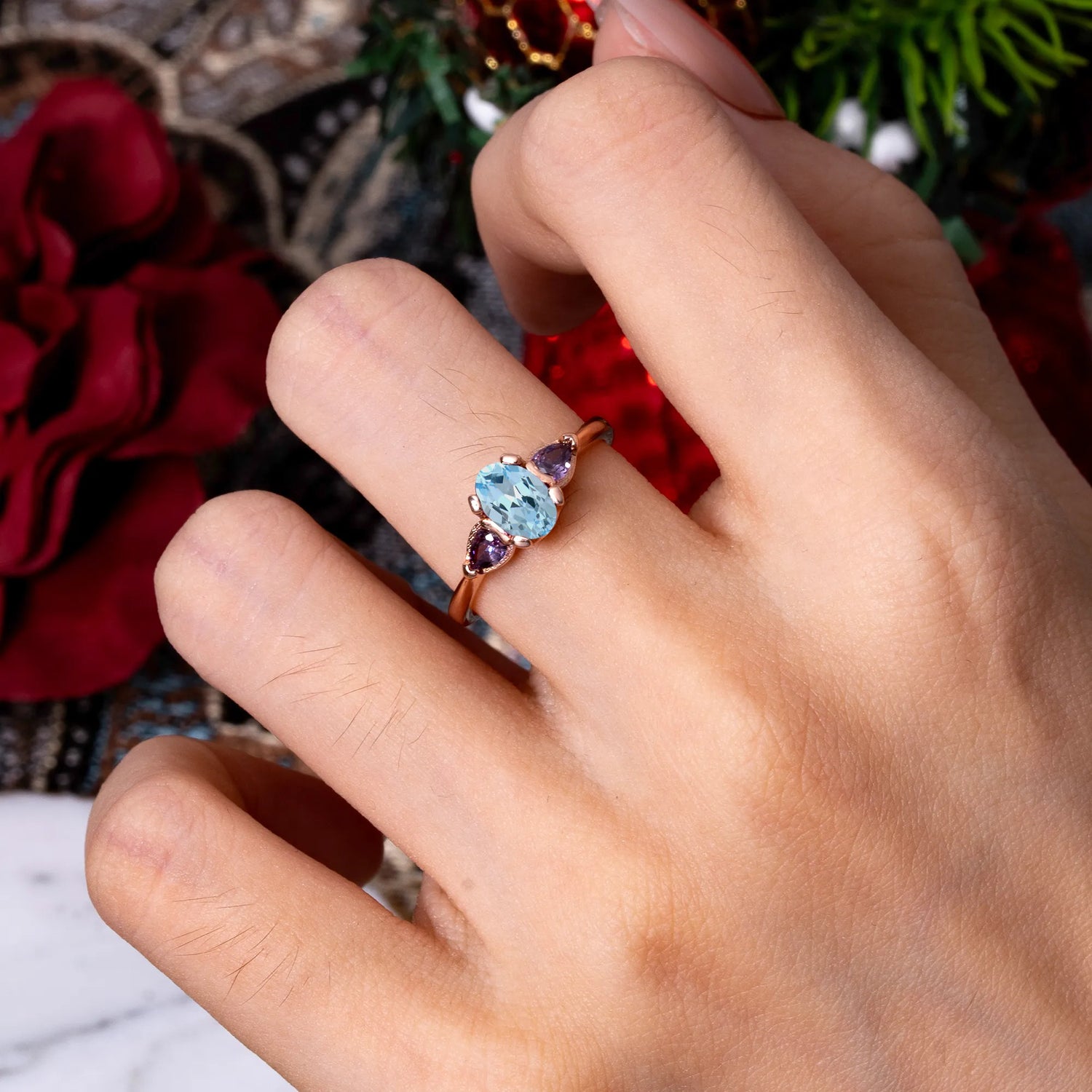 1 Carat Classic Oval Aquamarine Three Stone Engagement Ring