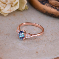 1 Carat Oval Alexandrite Engagement Ring Three Stone Wedding Ring