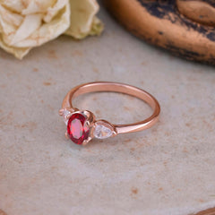 1 Carat Oval Ruby Engagement Ring Three Stone Wedding Ring