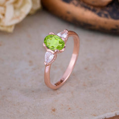 1 Carat Oval Peridot Engagement Ring Three Stone Wedding Ring