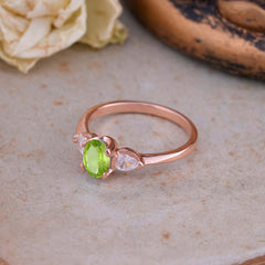 1 Carat Oval Peridot Engagement Ring Three Stone Wedding Ring