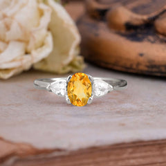 1 Carat Oval Citrine Engagement Ring Three Stone Wedding Ring