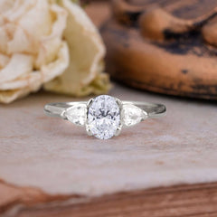 1 Carat Oval  Lab Diamond Engagement Ring Three Stone Wedding Ring