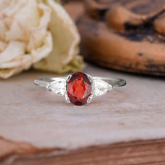 1 Carat Oval Garnet Engagement Ring Three Stone Wedding Ring
