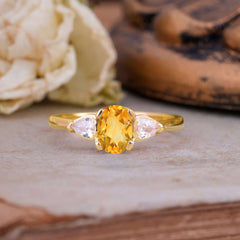 1 Carat Oval Citrine Engagement Ring Three Stone Wedding Ring