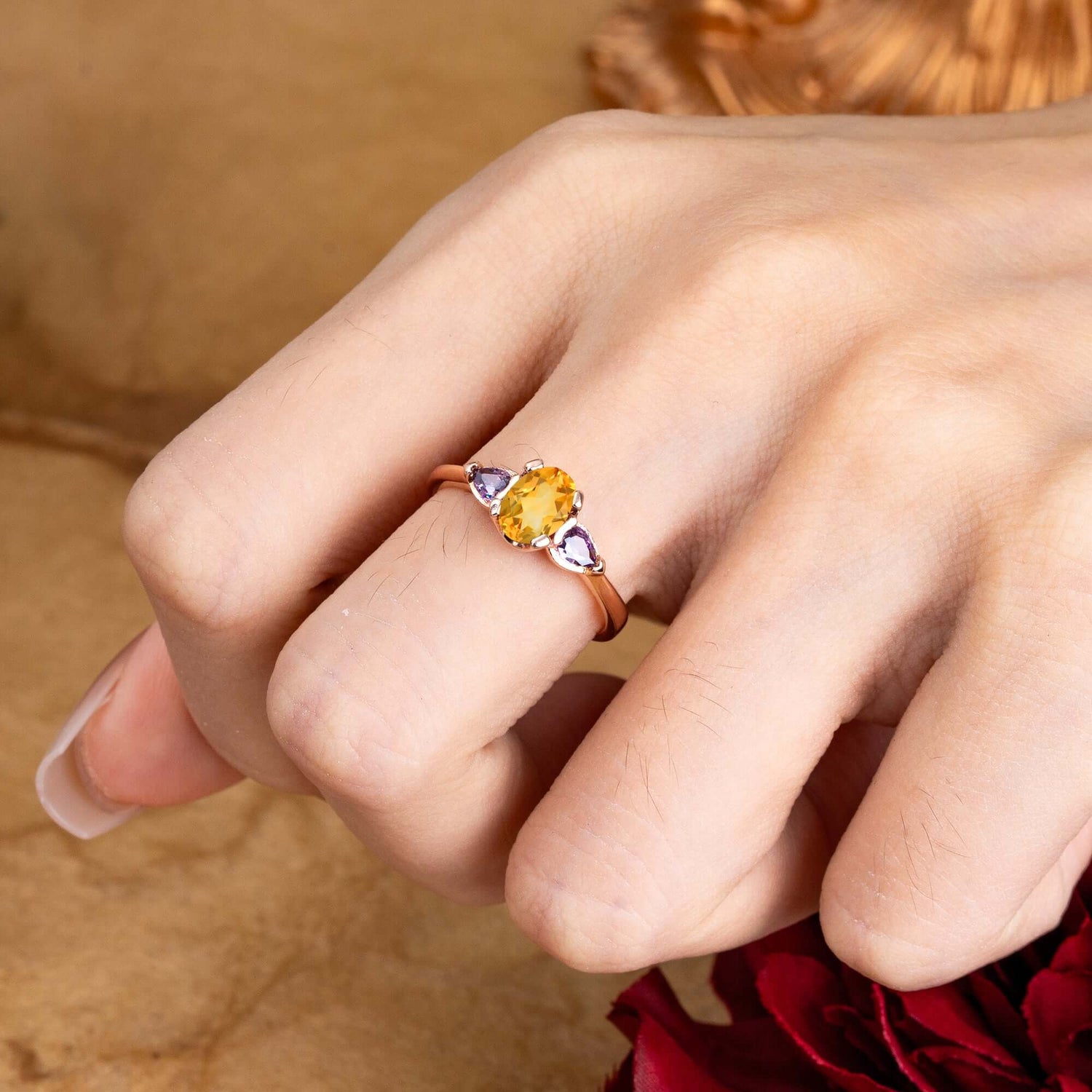 1 Carat Classic Oval Citrine Three Stone Engagement Ring