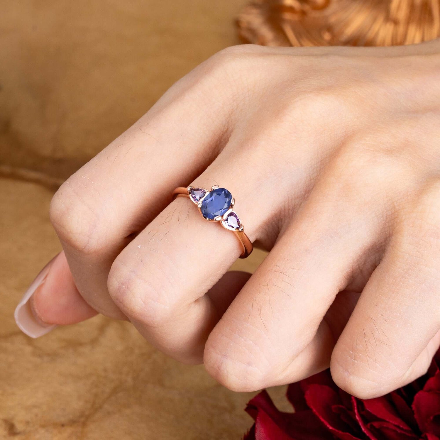 1 Carat Classic Oval Tanzanite Three Stone Engagement Ring