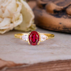 1 Carat Oval Ruby Engagement Ring Three Stone Wedding Ring