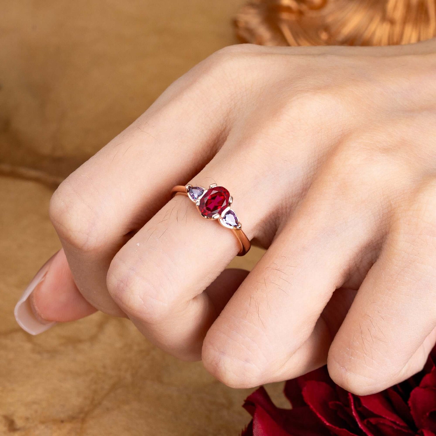 1 Carat Classic Oval Ruby Three Stone Engagement Ring