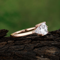 1CT Emerald Cut Moissanite Three Stone Engagement Ring