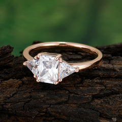1CT Emerald Cut Moissanite Three Stone Engagement Ring