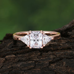 1CT Emerald Cut Moissanite Three Stone Engagement Ring